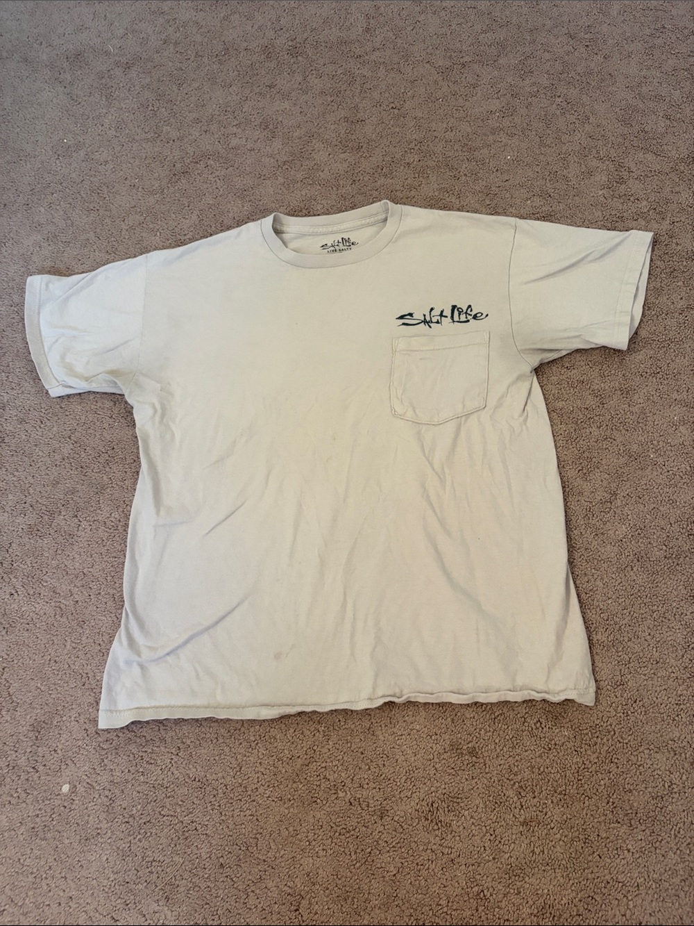 Salt Life Men's Short Sleeve Pocket Tee in Off-White with Navy Logo